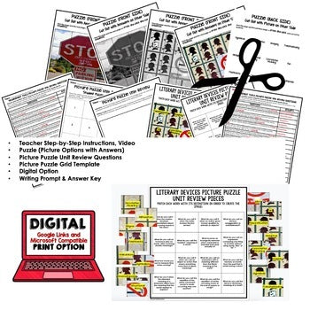 Literary Devices Activity Picture Puzzle English Activity Vocabulary Review - preview 2