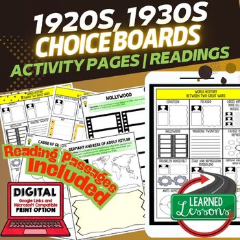 Between Two Wars 1920s 1930s Activities, Choice Board, Print & Digital, Google - preview 1