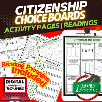 Citizenship Activities Choice Board, Digital Learning, Google, & Print - preview 1