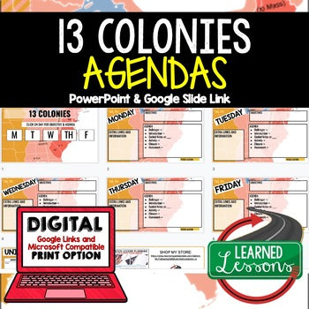 13 Colonies Daily Agenda Slides | Editable U.S. History PowerPoint - preview 1