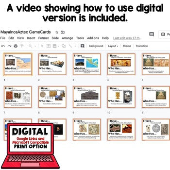Maya, Inca, Aztec Game Cards, Print & Digital Learning, Google - preview 2
