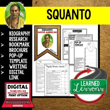 Squanto Biography Research, Bookmark Brochure, Pop-Up, Writing, Google Link - preview 1