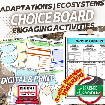 Adaptations Activities Choice Board Life Science Choice Board - preview 1