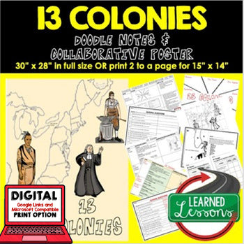 13 Colonies Collaborative Poster, 13 Colonies Doodle Notes, Print & Google Notes - preview 1