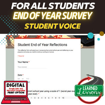 End of Year Student Reflection Survey | Google Forms | Student Feedback Activity - preview 1