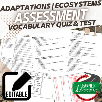 Adaptations Assessments, Test, Quiz, Life Science Assessments - preview 1