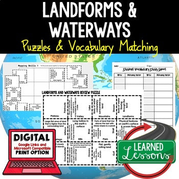 Landforms and Waterways Vocabulary Puzzle, Digital Learning, Google & Print - preview 1