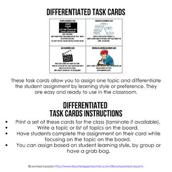 Differentiation Task Cards | Learning Styles Activities | Student Choice - preview 2