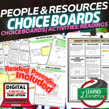 Geography People & Resources Activities, Choice Board, Print & Digital, Google - preview 1