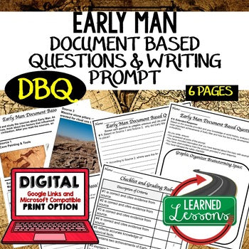 World History Early Man DBQ & Writing Prompt, Digital, Google, & Print - preview 1