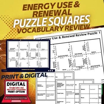 Energy Use & Renewal Vocabulary Activity Puzzle Physical Science Curriculum - preview 1
