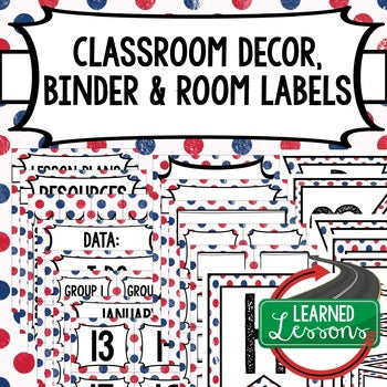 SECONDARY CLASSROOM DECOR, BINDER LABELS, Patriotic Dots, Red, White, Blue - preview 1