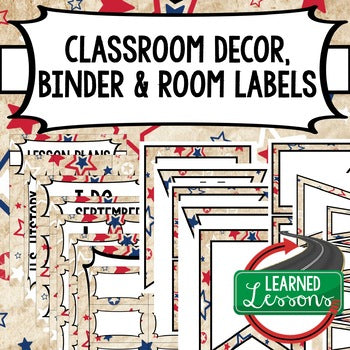 SECONDARY CLASSROOM DECOR, BINDER LABELS, Patriotic Stars - preview 1
