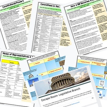 Legislative Branch Digital Escape Room, Breakout Room, Activity Pages No Prep - preview 2