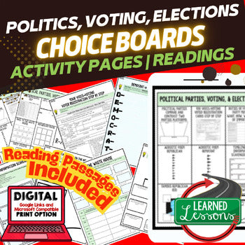 Politics, Voting, & Elections Activities Choice Board, Digital Learning, Google - preview 1