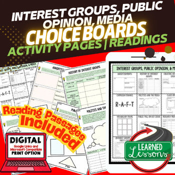 Interest Groups, Public Opinion & Media Choice Board | Civics Activity - preview 1