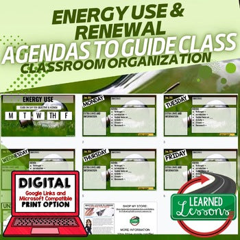 Energy Use & Renewal Agenda PowerPoint & Google Slides, Physical Science Agenda - preview 1
