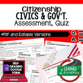 Citizenship Test & Quiz, Citizenship Assessment, Civics Assessment, Google Form - preview 1