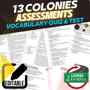 13 Colonies Assessments, Tests, U.S. History Quizzes Editable - preview 1