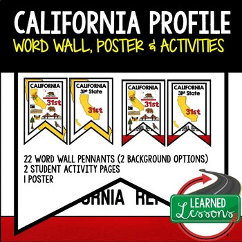California History Word Wall, State Profile, California Activities US History - preview 1