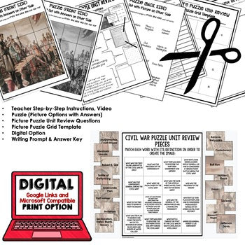 THE CIVIL WAR Activity Picture Puzzle Unit Review, Study Guide, Test Prep - preview 2