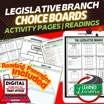 Legislative Branch Activities Choice Board, Digital Google Learning & Print - preview 1