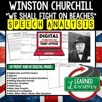 Winston Churchill We Will Fight on Beaches Speech Analysis & Writing Activity - preview 1
