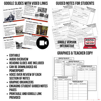 Reconstruction Guided Notes & PowerPoints American History, Google - preview 2