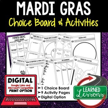 Mardi Gras Activities, Choice Board, Google Link, Digital Graphic Organizers - preview 1