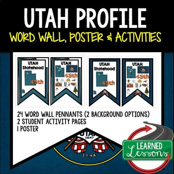 Utah History Word Wall, State Profile, Utah Activities Utah Posters US History - preview 1