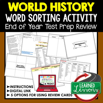 World History End of Year Review Activity World History Word Sort Back To School - preview 1