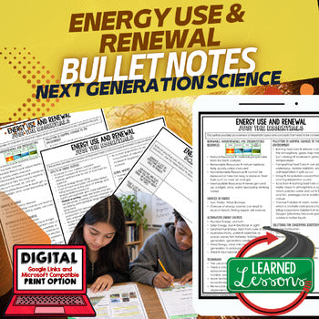 Energy Use & Renewal Outline Notes, Energy Bullet Notes, Physical Science Notes - preview 1