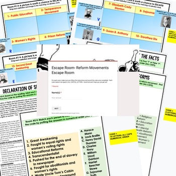 1800s Reform Movement Escape Room | Digital Breakout | U.S. History Activity - preview 2