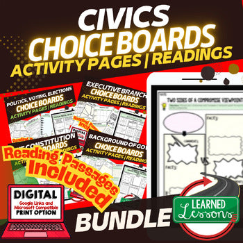 Civics Choice Boards Bundle | Government Activities | Print & Google - preview 1