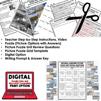 US Geographic Landmarks Activity Vocabulary Picture Puzzle Study Guide Test Prep - preview 2