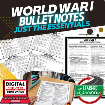 World War I Outline Notes, World War I Bullet Notes, Unit Review - preview 1