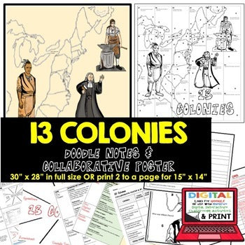 13 Colonies Collaborative Poster, 13 Colonies Doodle Notes, Print & Google Notes - preview 4