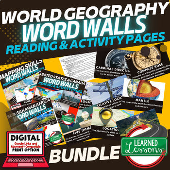 World Geography Word Wall Vocabulary Activities Bundle | Word Wall Worksheets - preview 1