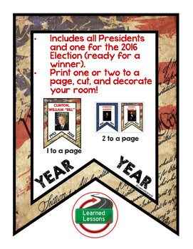 Presidents of the United States Word Wall Pennant, US History Word Wall - preview 2