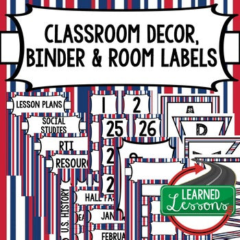 SECONDARY CLASSROOM DECOR, BINDER LABELS, Patriotic Stripes - preview 1