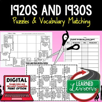 1920s 1930s Vocabulary Activity Puzzle | Test Prep| Print and Google - preview 1