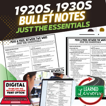 1920s, 1930s Outline Notes, 1920s Bullet Notes, Unit Review, Test Prep - preview 1