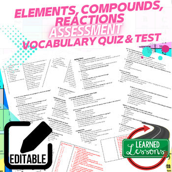 Elements, Compounds, Reactions Assessments, Test, Quiz, Science Assessments - preview 1
