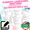 Elements, Compounds, Reactions Assessments, Test, Quiz, Science Assessments - preview 1