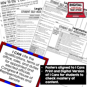 Legislative Branch I Cans & Posters, Self-Assessment of Mastery, CIVICS - preview 2
