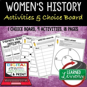 Women's History Activities, Choice Board, Print & Digital, Google - preview 1