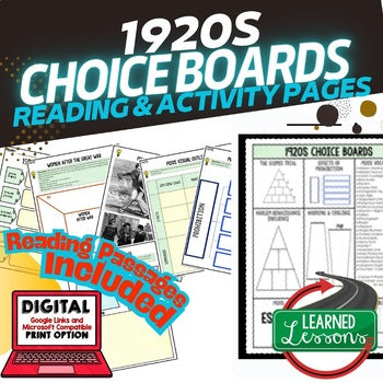 1920s Activities, 1920s Choice Board, Print & Digital, 1920s Google Classroom - preview 1