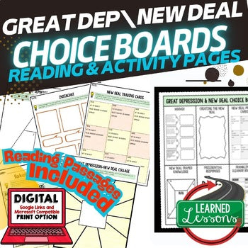 Great Depression New Deal Activities, Choice Board, Print & Digital Google - preview 1