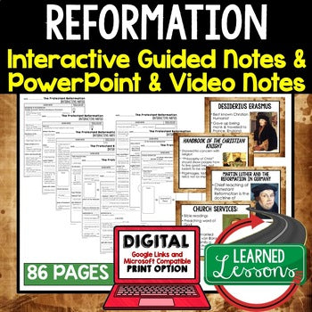 Reformation Guided Notes and PowerPoints, Interactive Notebooks, Google - preview 1