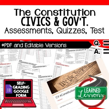 Constitution Quiz, Constitution Test, Civics Assessment with Google Forms - preview 1